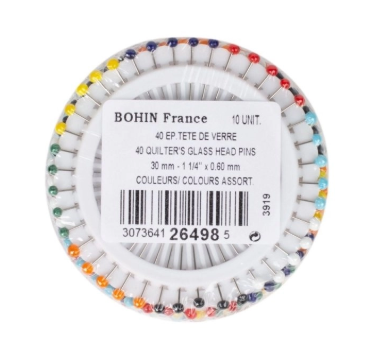Alfileres Bohin con cabeza de vidrio extrafina de disco M7-30 mm